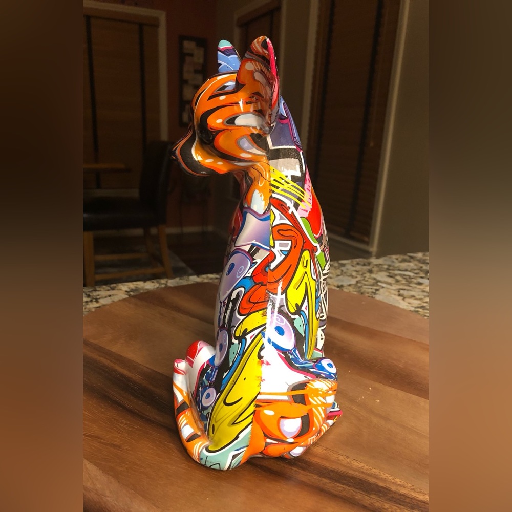 Sculpture; Water Transfer Resin; Chihuahua; Graffiti Motif; 9.8”Tx6.3”Lx5.5”W - Picture 3 of 6